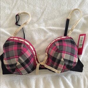 Xhilaration Pink and Black Plaid Push-Up Bra